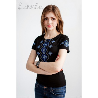 Embroidered t-shirt "Wave - Blue on Black" maxi embroidery